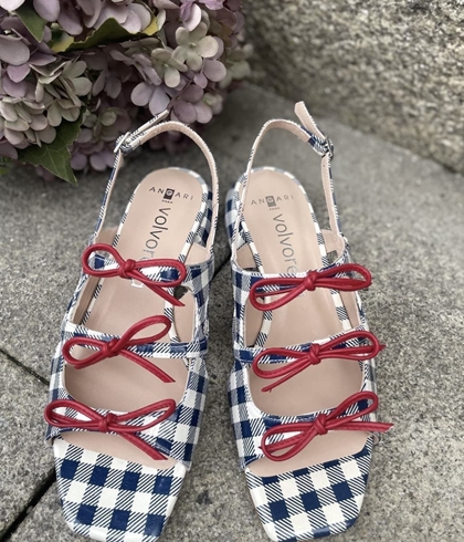 Sandalia Angari vichy lazos rojos - Imagen 1
