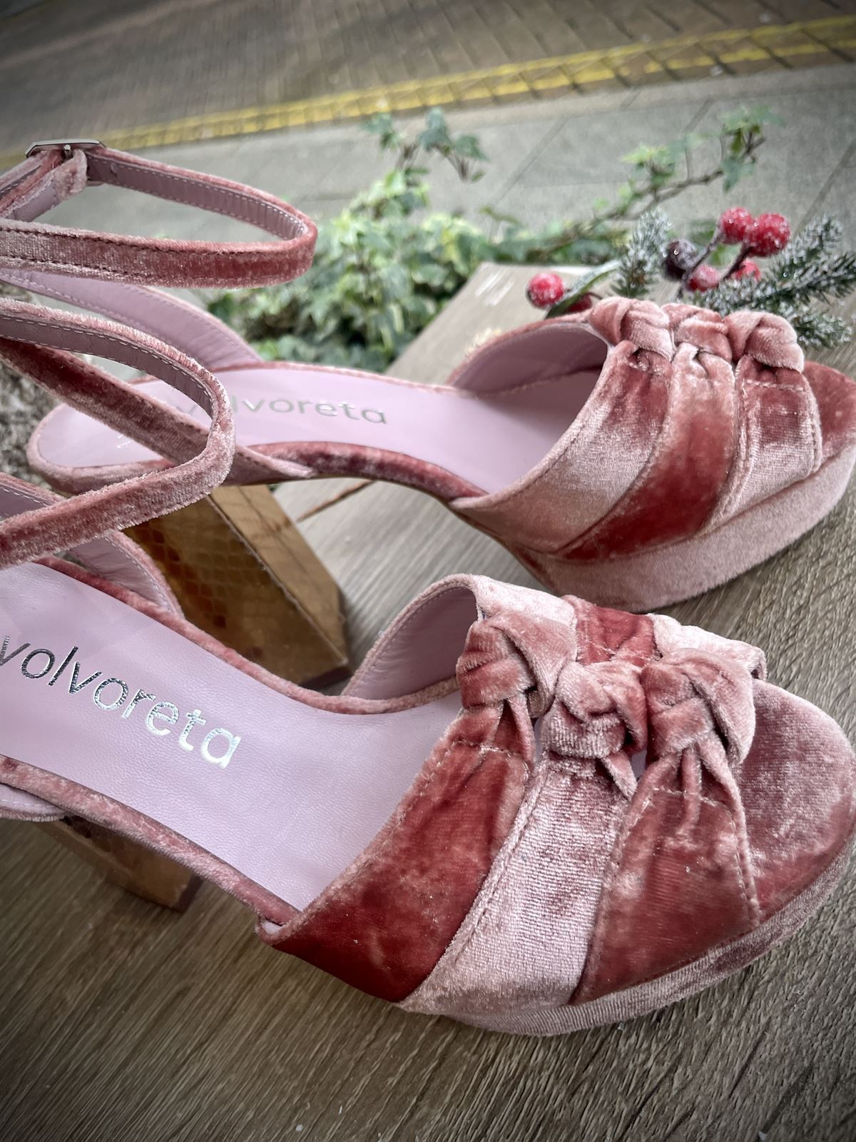 Sandalia Angari Zapatos terciopelo rosa - Imagen 1