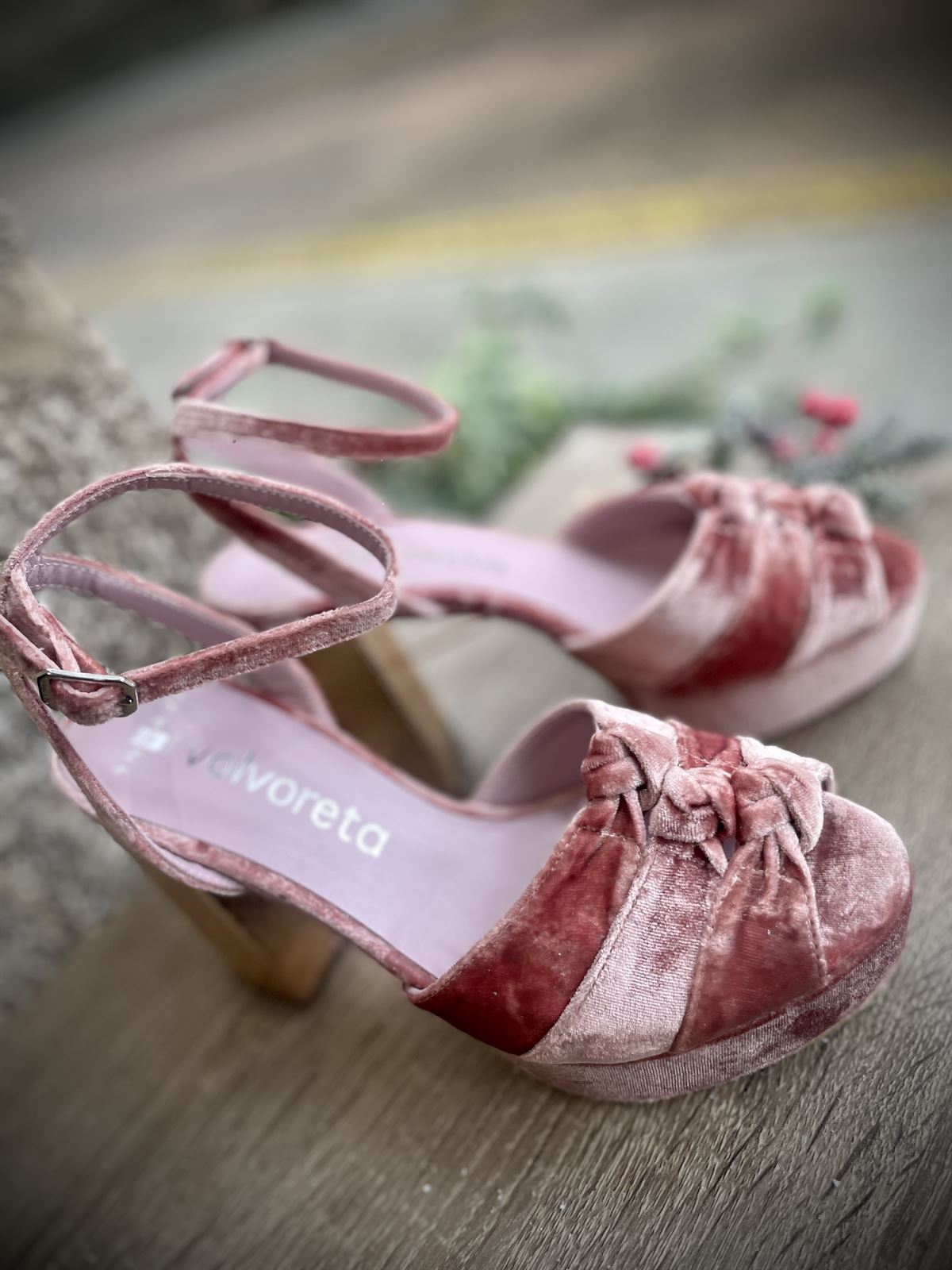 Sandalia Angari Zapatos terciopelo rosa - Imagen 3