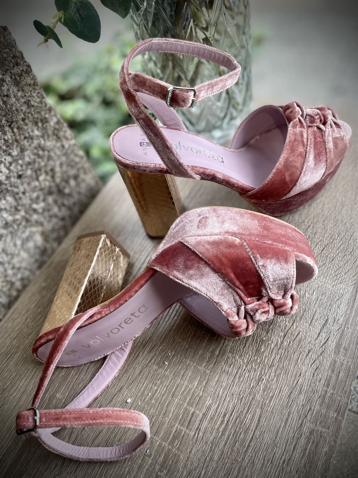 Sandalia Angari Zapatos terciopelo rosa - Imagen 5