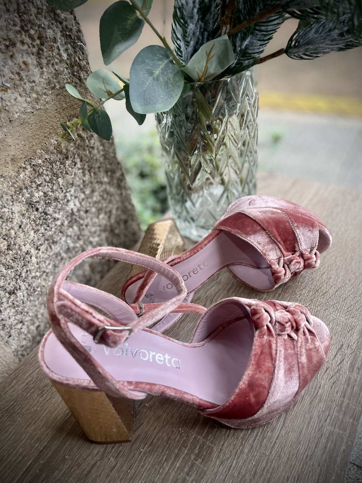 Sandalia Angari Zapatos terciopelo rosa - Imagen 7