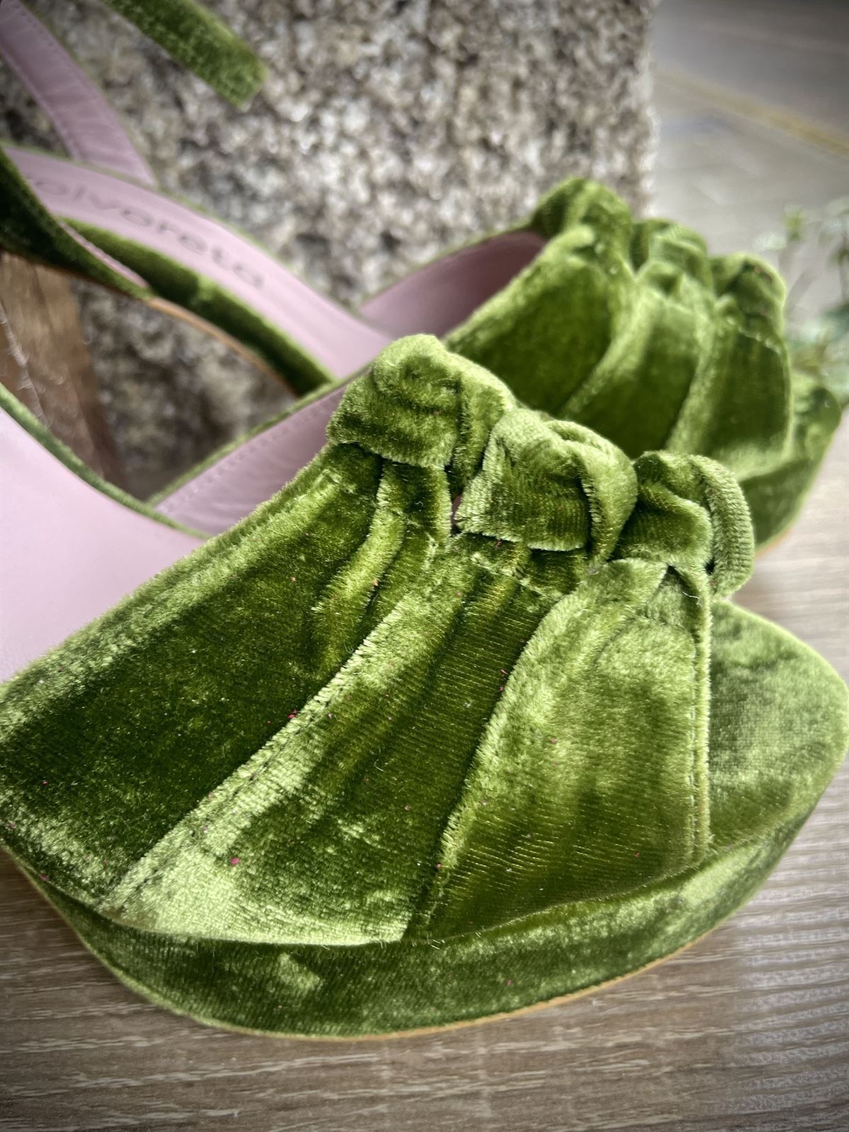Sandalia Angari Zapatos terciopelo verde - Imagen 3