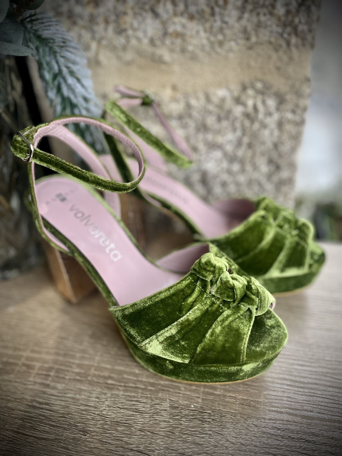 Sandalia Angari Zapatos terciopelo verde - Imagen 4