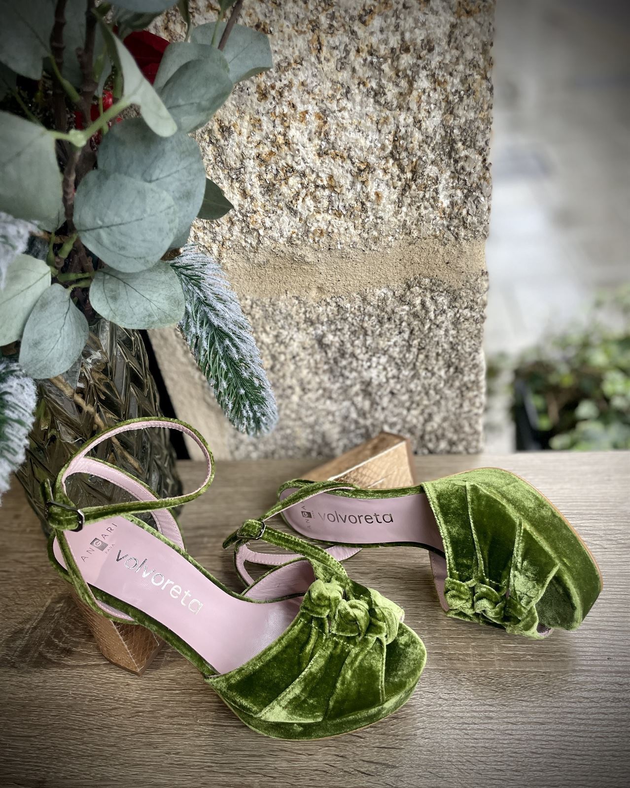 Sandalia Angari Zapatos terciopelo verde - Imagen 6