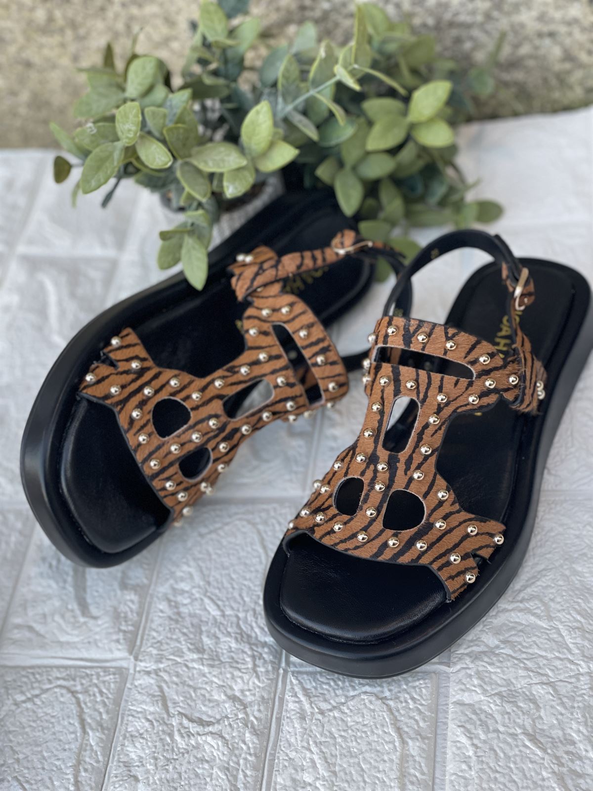 Sandalia Noa Harmon WASABI tachas Cebra camel - Imagen 2