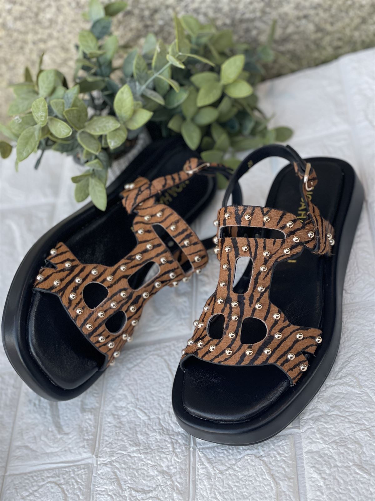 Sandalia Noa Harmon WASABI tachas Cebra camel - Imagen 3