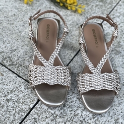 Sandalia plana Piel trenzada 79224 KITUNDA PLATINO - Imagen 2