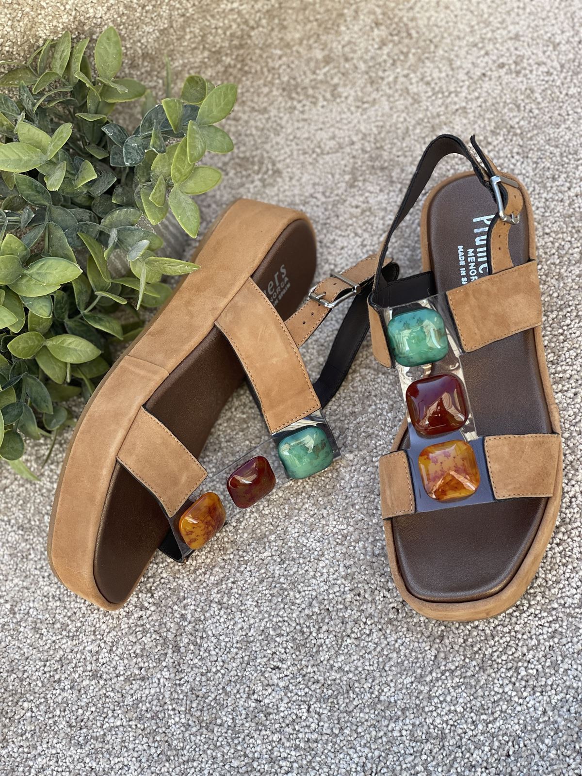 Sandalia Plumers Menorca 3768 BIO piedras ante camel - Imagen 1