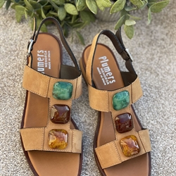 Sandalia Plumers Menorca 3932 plana piedras ante cuero - Imagen 1