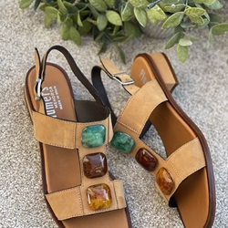 Sandalia Plumers Menorca 3932 plana piedras ante cuero - Imagen 2