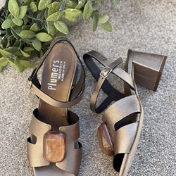 Sandalia Plumers Menorca 3990 tacón piedra bronce - Imagen 2