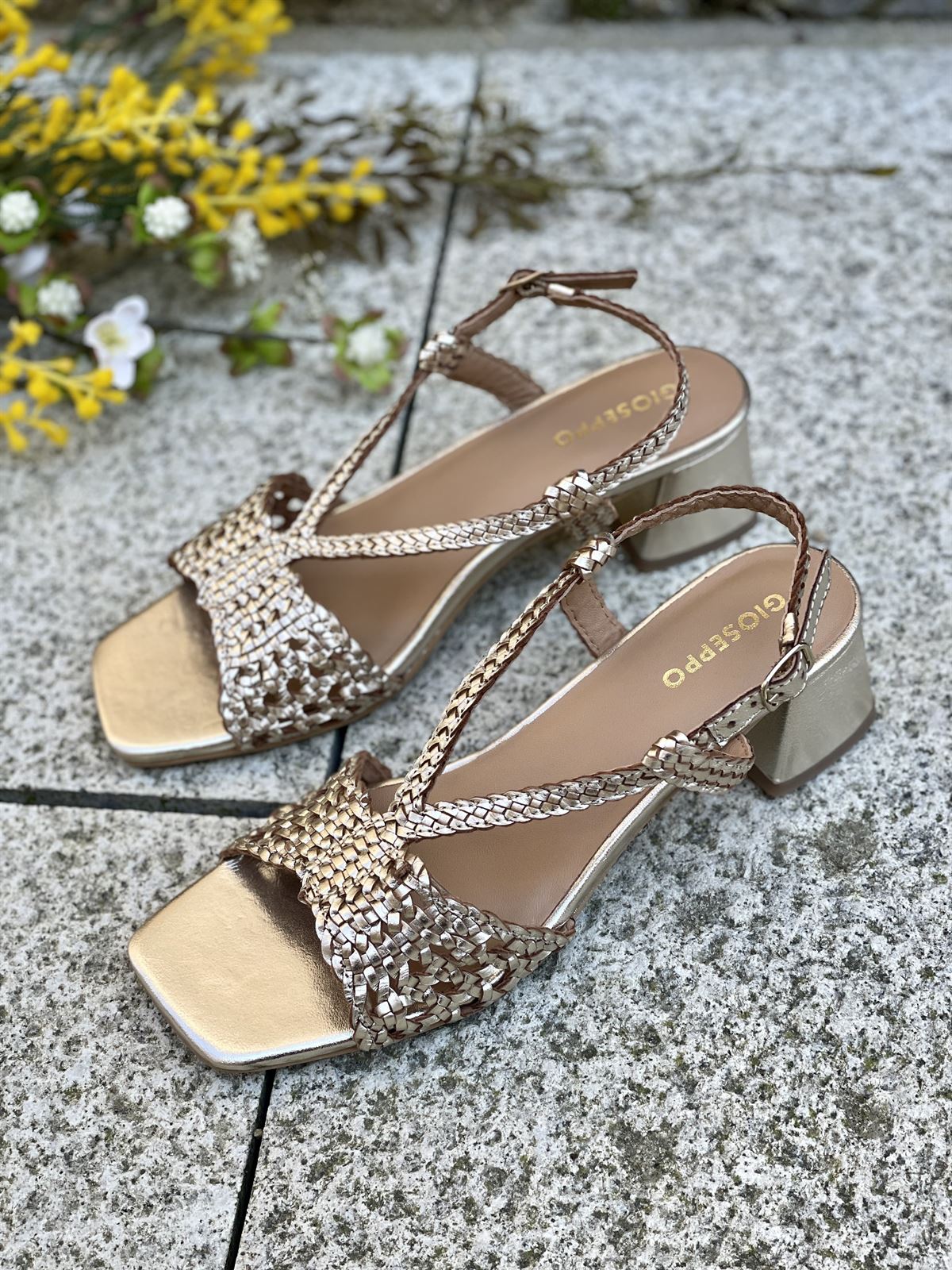 Sandalia tacón medio Piel trenzada 79234 BLISSFIELD PLATINO - Imagen 1