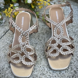 Sandalia tacón medio Piel trenzada 79234 CRESCENT PLATINO - Imagen 1