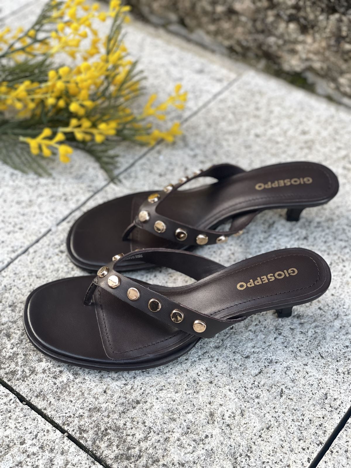 SANDALIAS Gioseppo SOKOTO piel de dedo con tachas marrón chocolate - Imagen 2