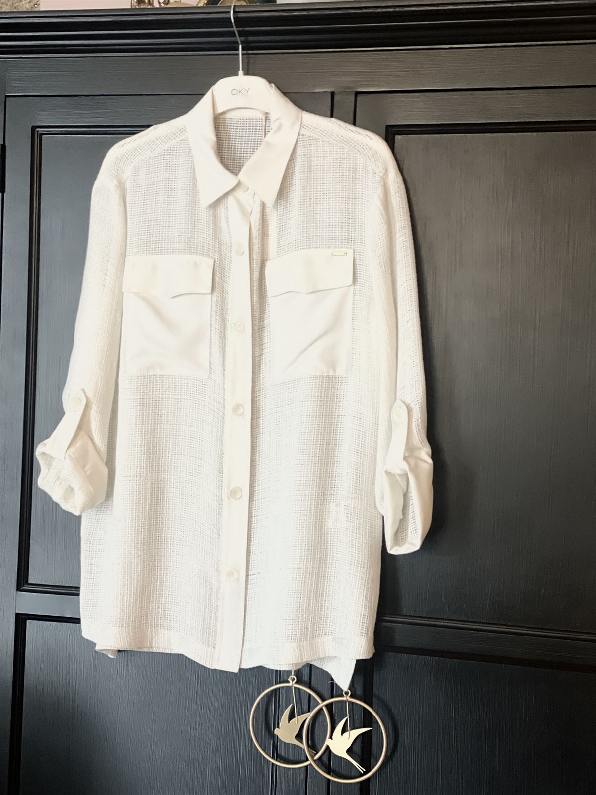 Sobrecamisa OKY BIBER 1 rejilla lino blanca - Imagen 1