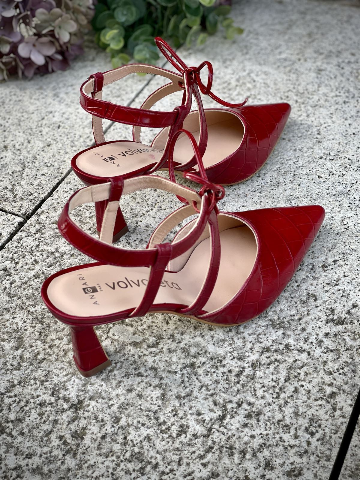 Stiletto Angari 52025 - 07 MANILA tacón atar coco rojo - Imagen 5