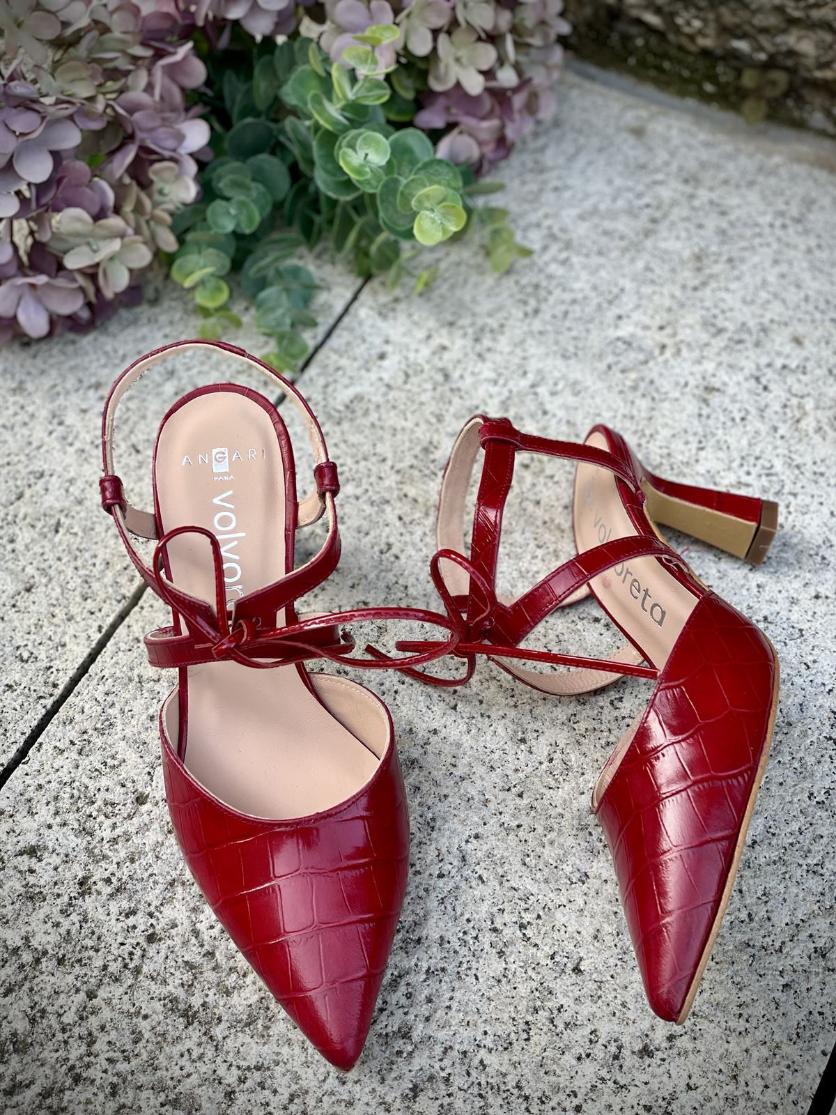 Stiletto Angari 52025 - 07 MANILA tacón atar coco rojo - Imagen 6