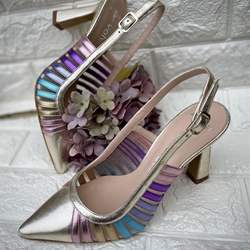 Stiletto Angari metalizado tiras multicolor champagne - Imagen 2