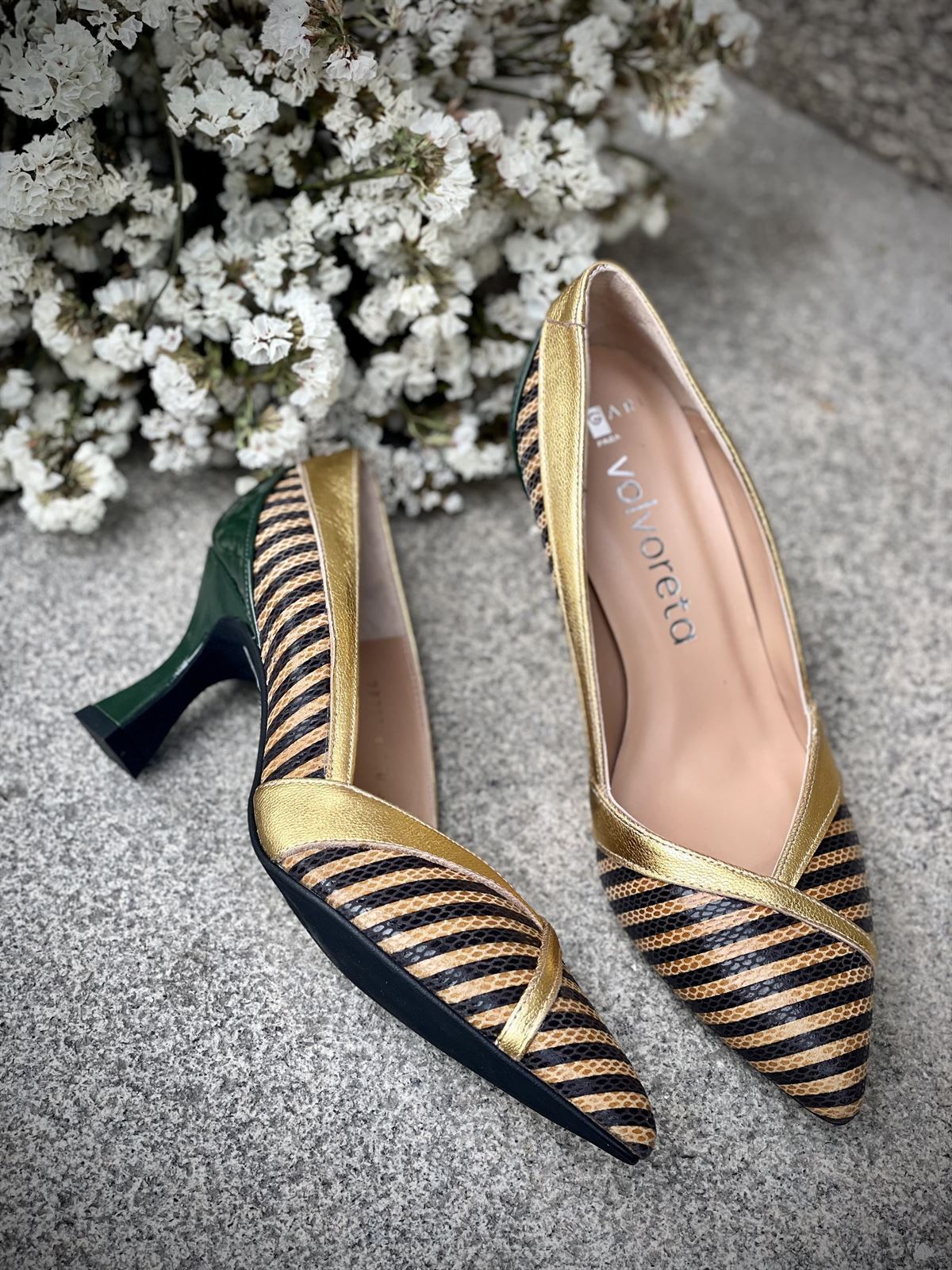 stiletto Angari rayas oro y verde - Imagen 4