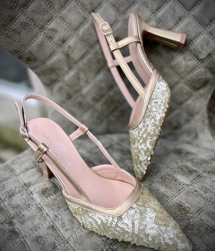 Stiletto Candelitas lentejuelas dorado viejo champagne - Imagen 1