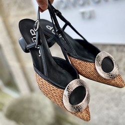 stiletto Dibia by Ezzio 12058 pieza ovalada rafia natural y negro - Imagen 1