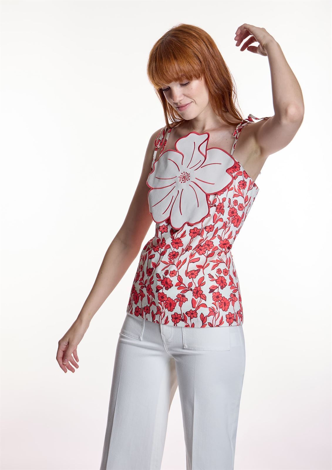 Top Alba conde 1322 flor blanco rojo - Imagen 2