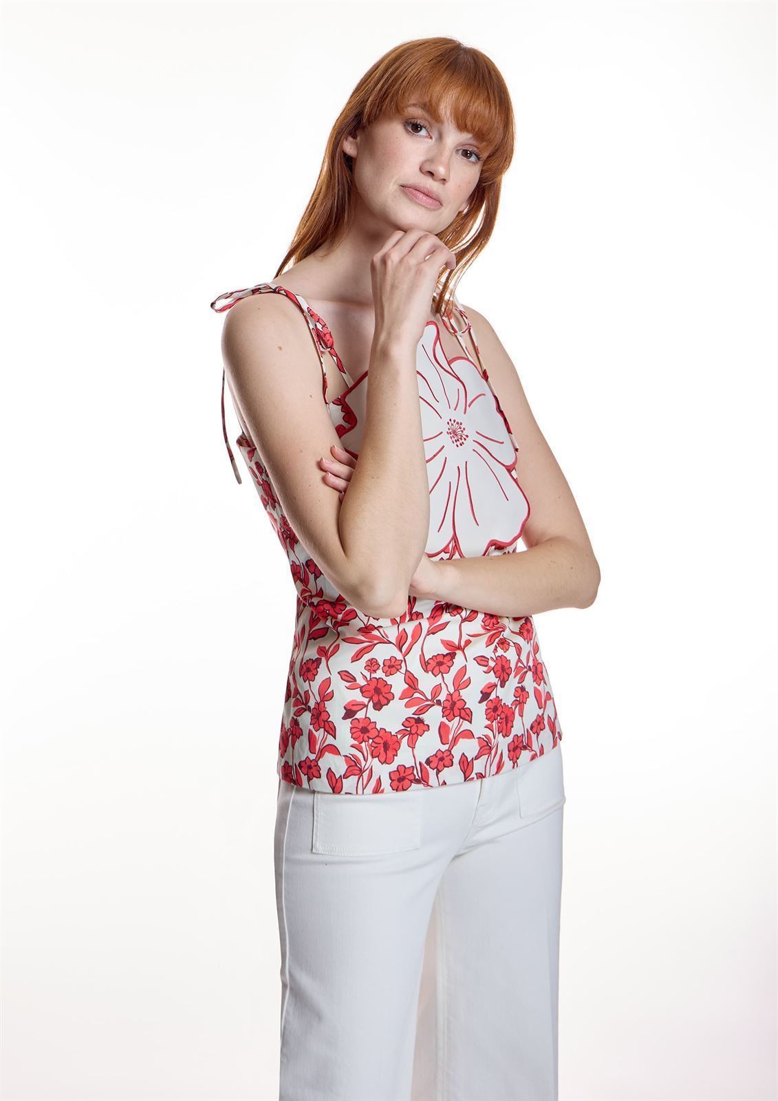 Top Alba conde 1322 flor blanco rojo - Imagen 5