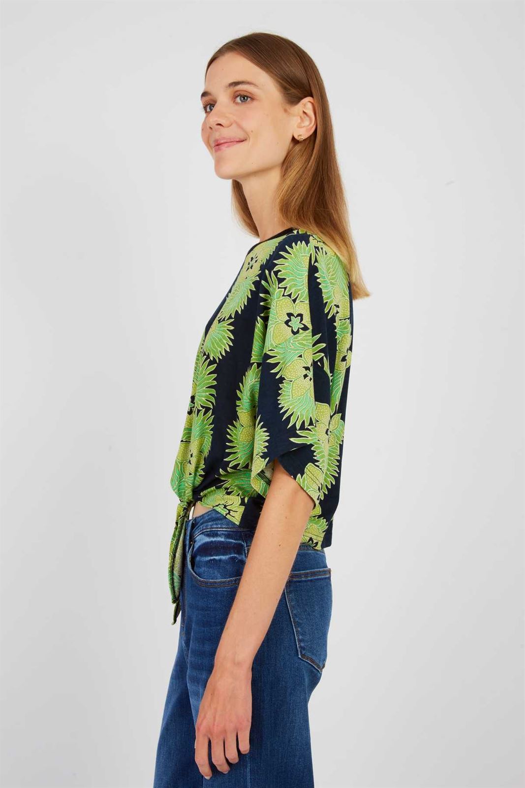Top Derhy ZAARA estampada verdes - Imagen 1