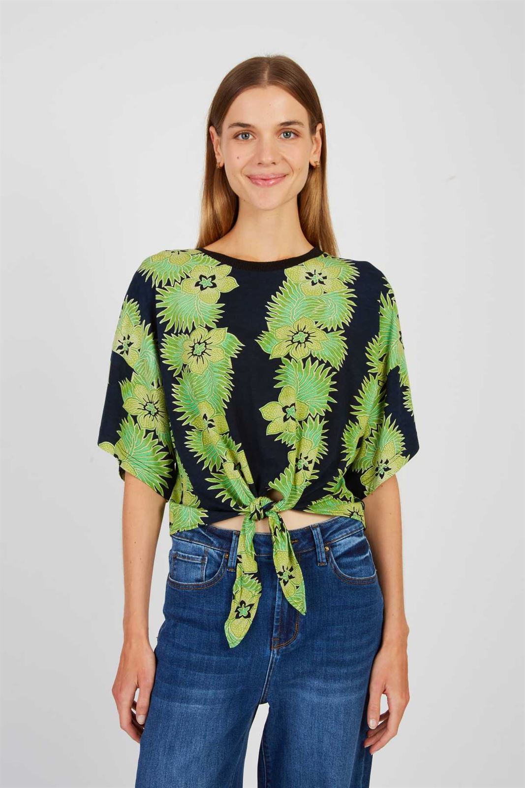 Top Derhy ZAARA estampada verdes - Imagen 2