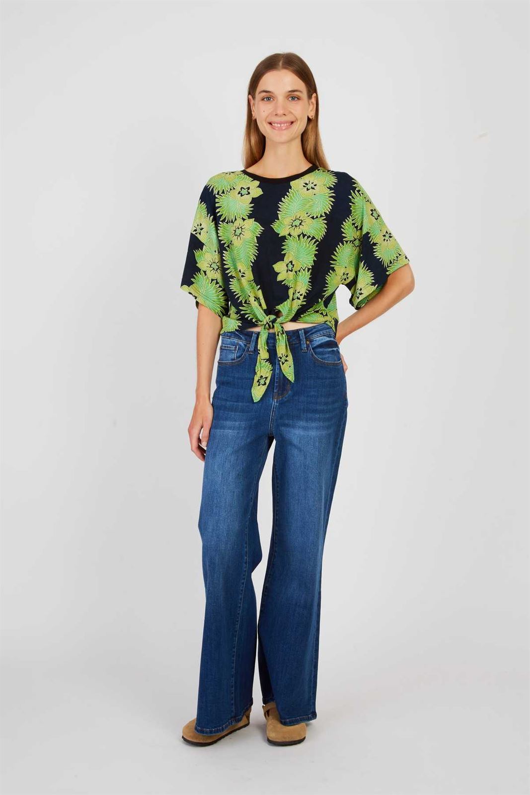 Top Derhy ZAARA estampada verdes - Imagen 3