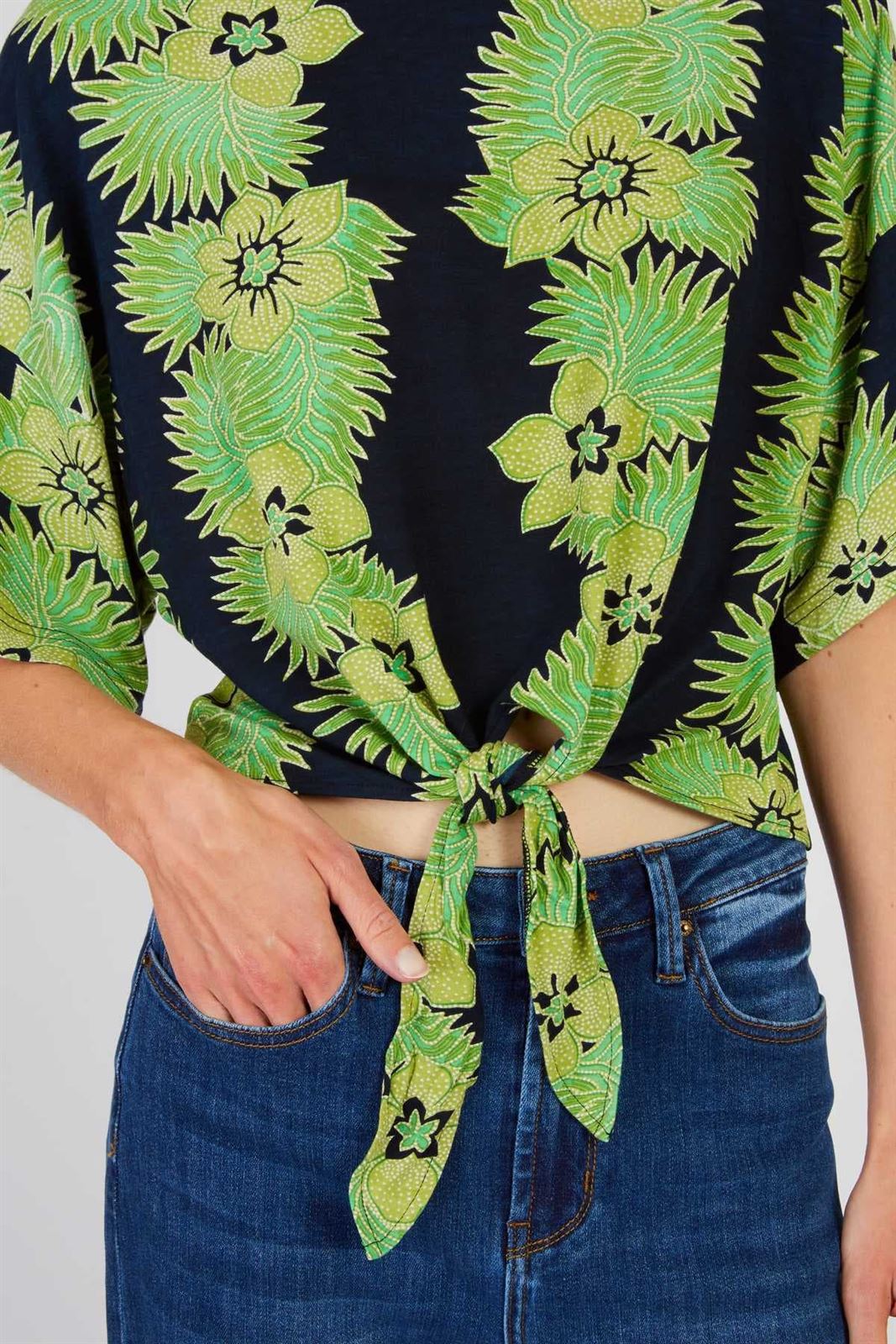 Top Derhy ZAARA estampada verdes - Imagen 4