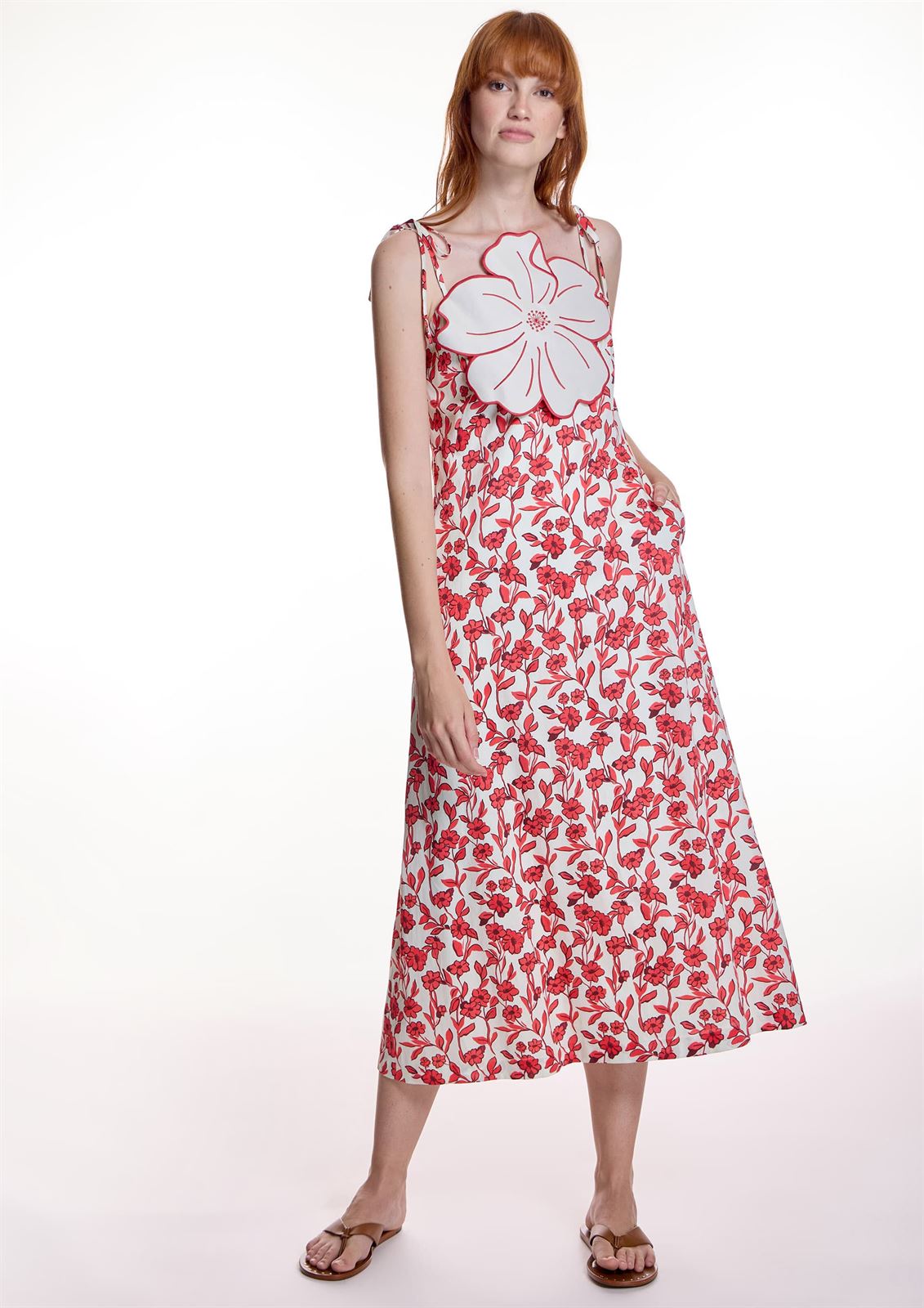 Vestido Alba conde 1409 flor blanco rojo - Imagen 6