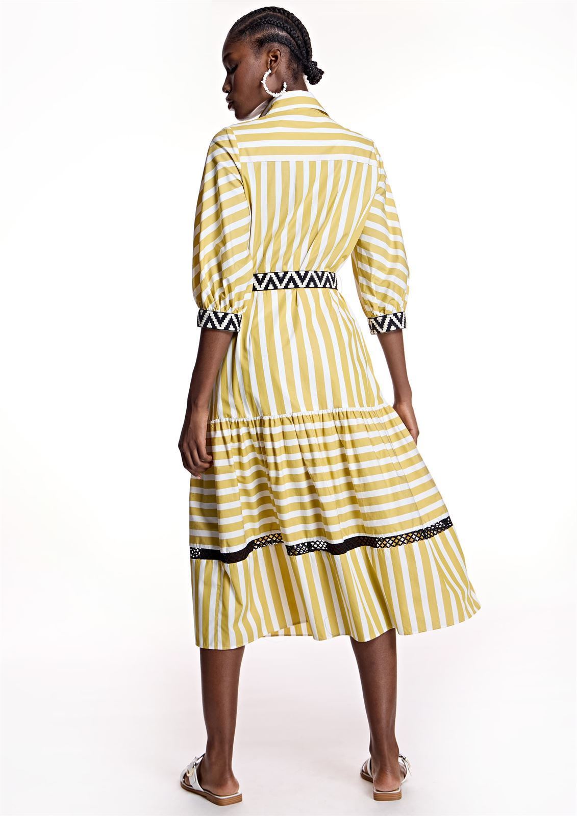 Vestido Alba Conde 2402 camisero rayas mostaza - Imagen 4
