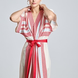 Vestido Alba Conde 2405-418-11 largo rayas lazada azules y rojos. - Imagen 1