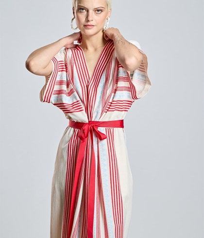 Vestido Alba Conde 2405-418-11 largo rayas lazada azules y rojos. - Imagen 1