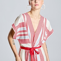 Vestido Alba Conde 2405-418-11 largo rayas lazada azules y rojos. - Imagen 2