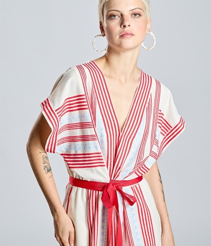 Vestido Alba Conde 2405-418-11 largo rayas lazada azules y rojos. - Imagen 2