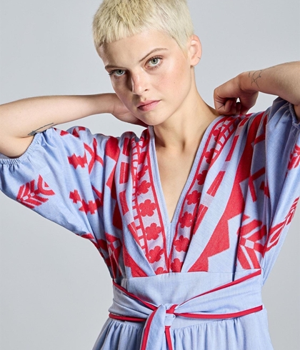 Vestido Alba Conde 2406-417-36 étnico azul bordado - Imagen 2