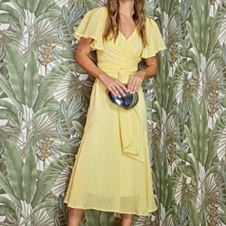 vestido Alba Conde 3402-745-47 midi cinturón amarillo vichy - Imagen 1