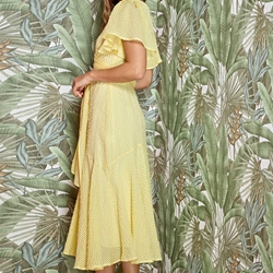 vestido Alba Conde 3402-745-47 midi cinturón amarillo vichy - Imagen 2