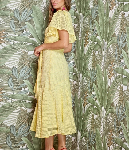 vestido Alba Conde 3402-745-47 midi cinturón amarillo vichy - Imagen 2