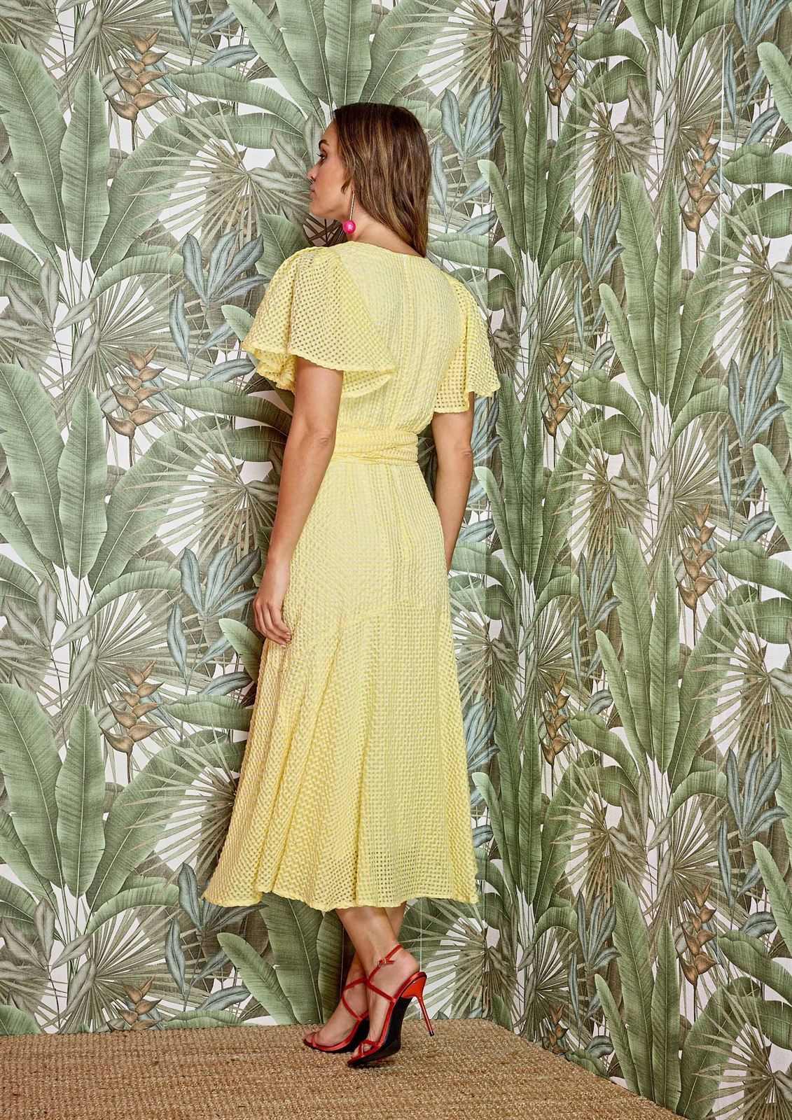 vestido Alba Conde 3402-745-47 midi cinturón amarillo vichy - Imagen 3