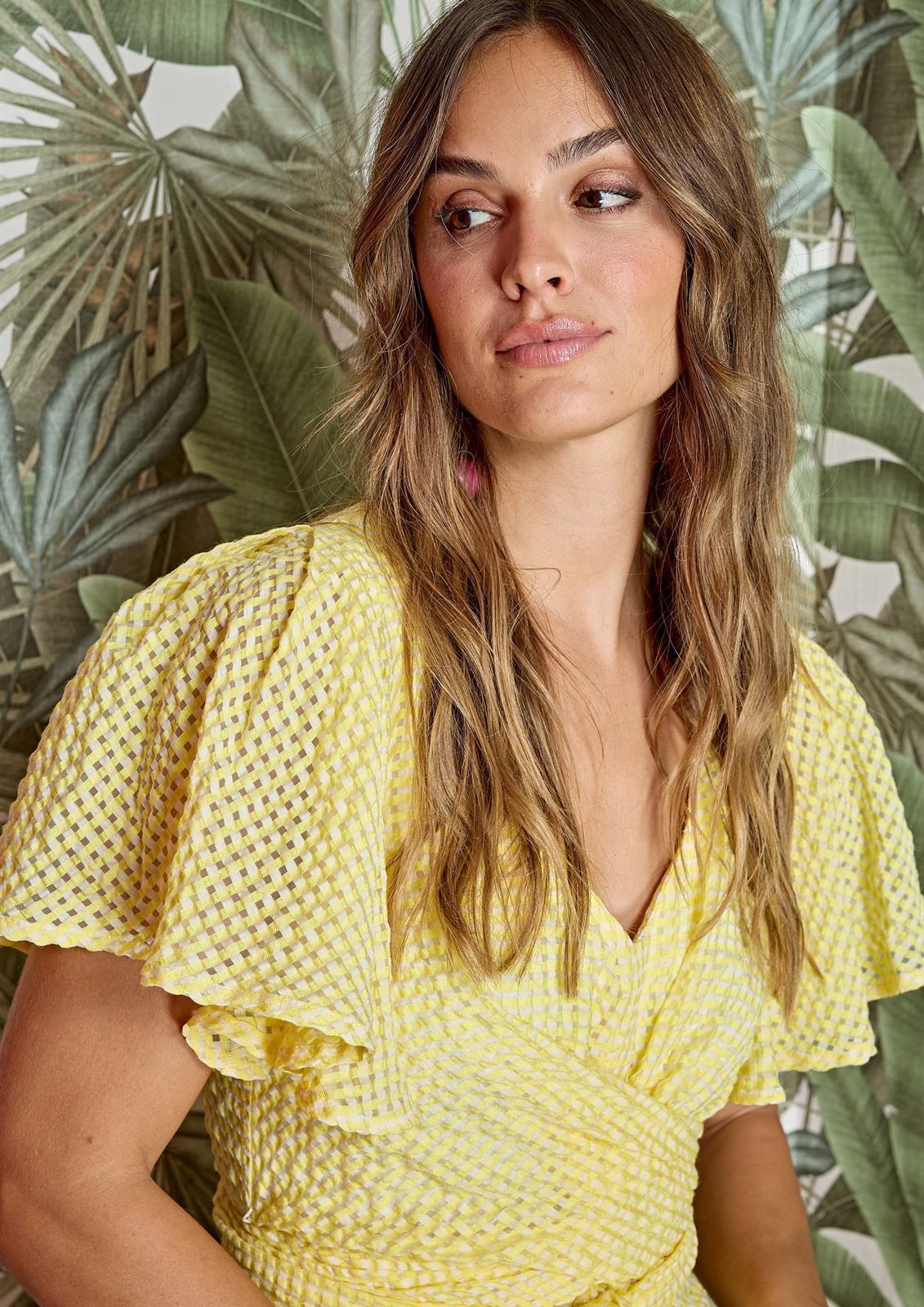 vestido Alba Conde 3402-745-47 midi cinturón amarillo vichy - Imagen 5