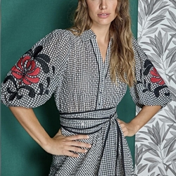 Vestido Alba Conde 3403-745-20 vichy bordado blanco negro - Imagen 1