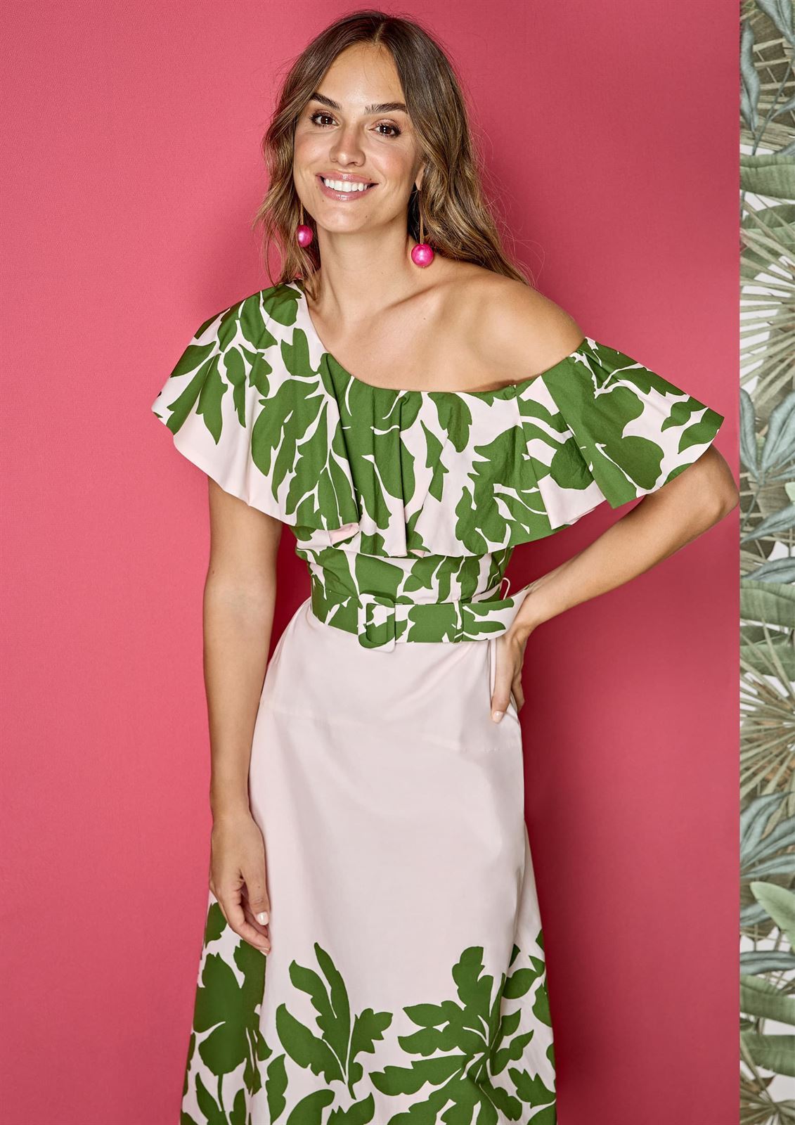 Vestido Alba Conde 3407-734-54 BICOLOR ROSA ESTAMPADO HOJAS - Imagen 1