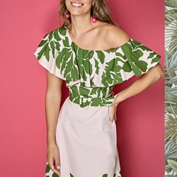 Vestido Alba Conde 3407-734-54 BICOLOR ROSA ESTAMPADO HOJAS - Imagen 1