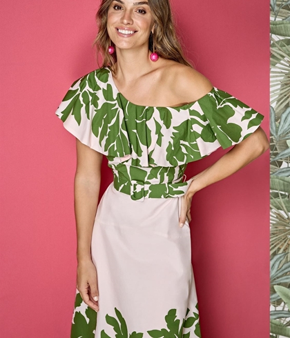 Vestido Alba Conde 3407-734-54 BICOLOR ROSA ESTAMPADO HOJAS - Imagen 1