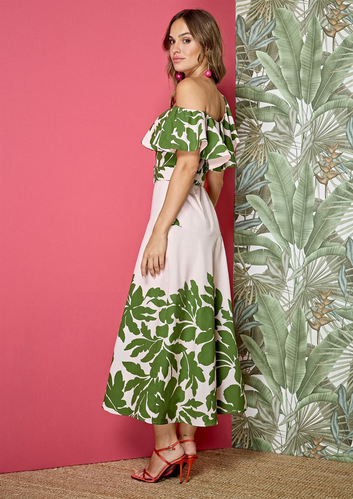 Vestido Alba Conde 3407-734-54 BICOLOR ROSA ESTAMPADO HOJAS - Imagen 2