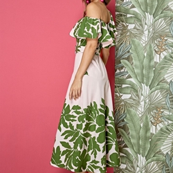 Vestido Alba Conde 3407-734-54 BICOLOR ROSA ESTAMPADO HOJAS - Imagen 2