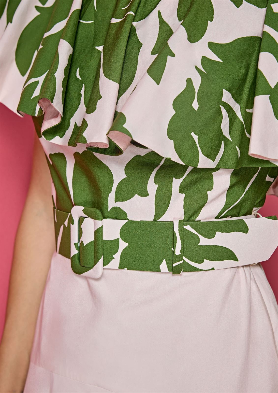 Vestido Alba Conde 3407-734-54 BICOLOR ROSA ESTAMPADO HOJAS - Imagen 3